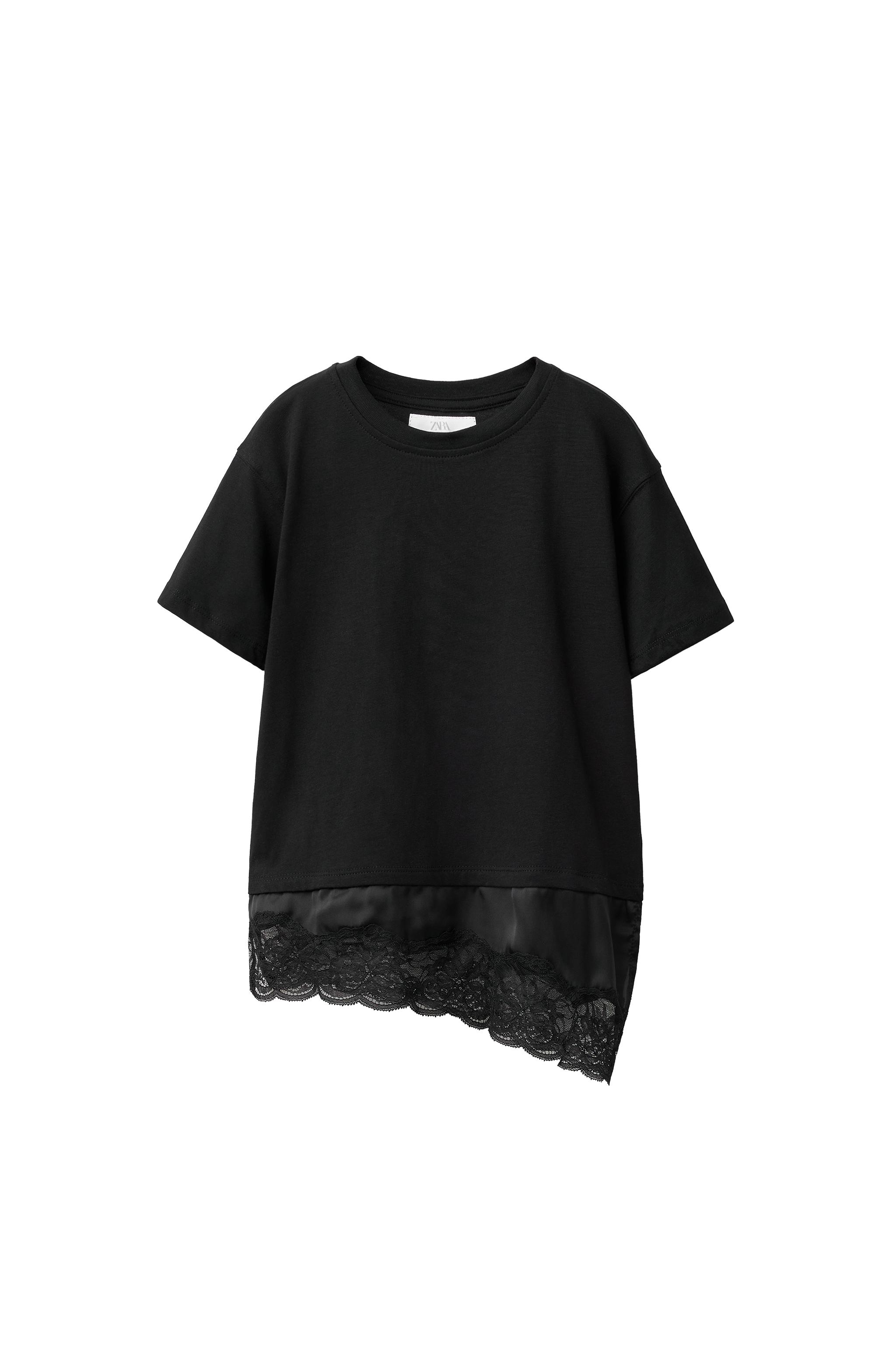 Футболка с кружевной отделкой — ZARA
