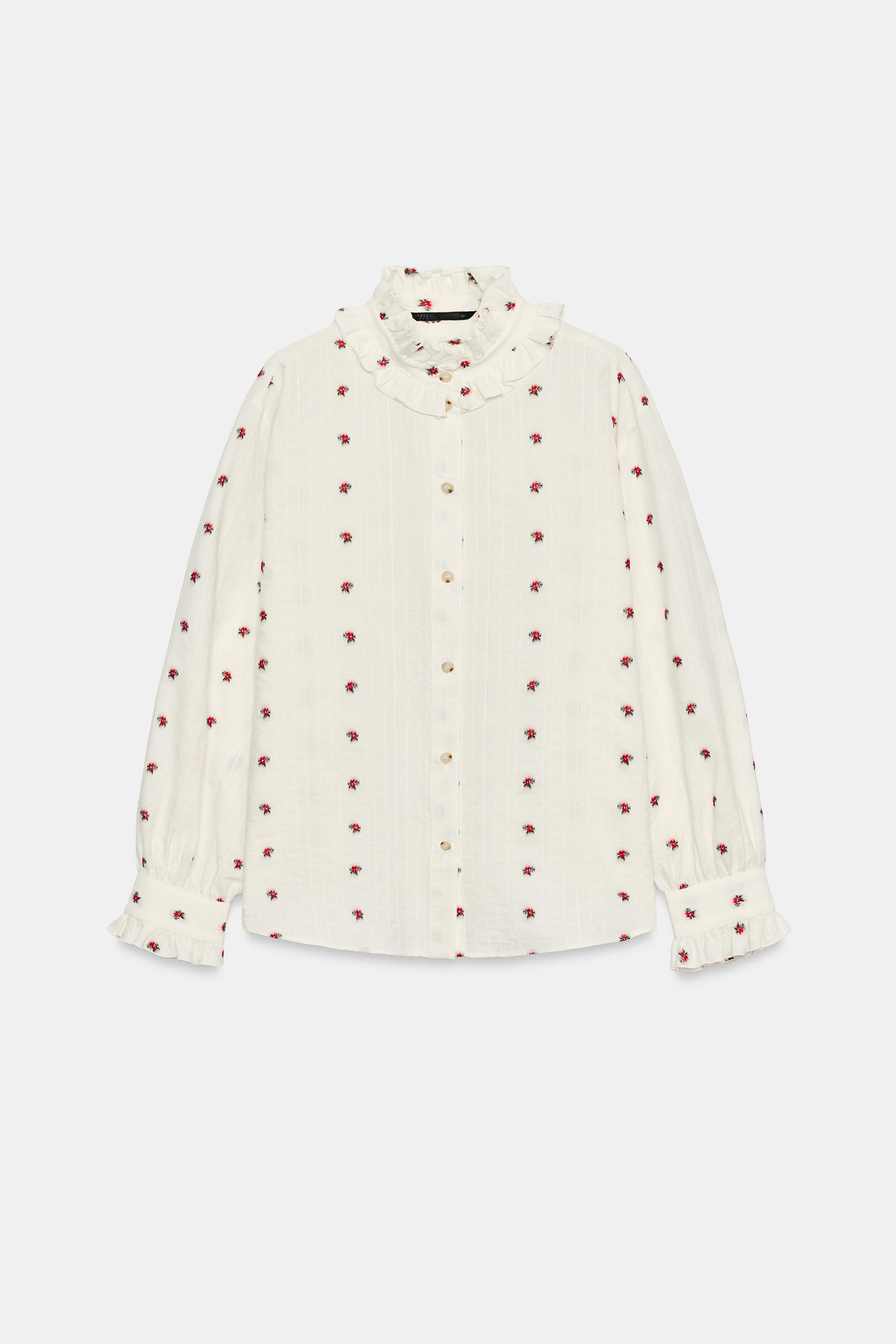БЛУЗА С ЦВЕТОЧНЫМ ЖАККАРДОВЫМ УЗОРОМ И ВОЛАНАМИ — ZARA