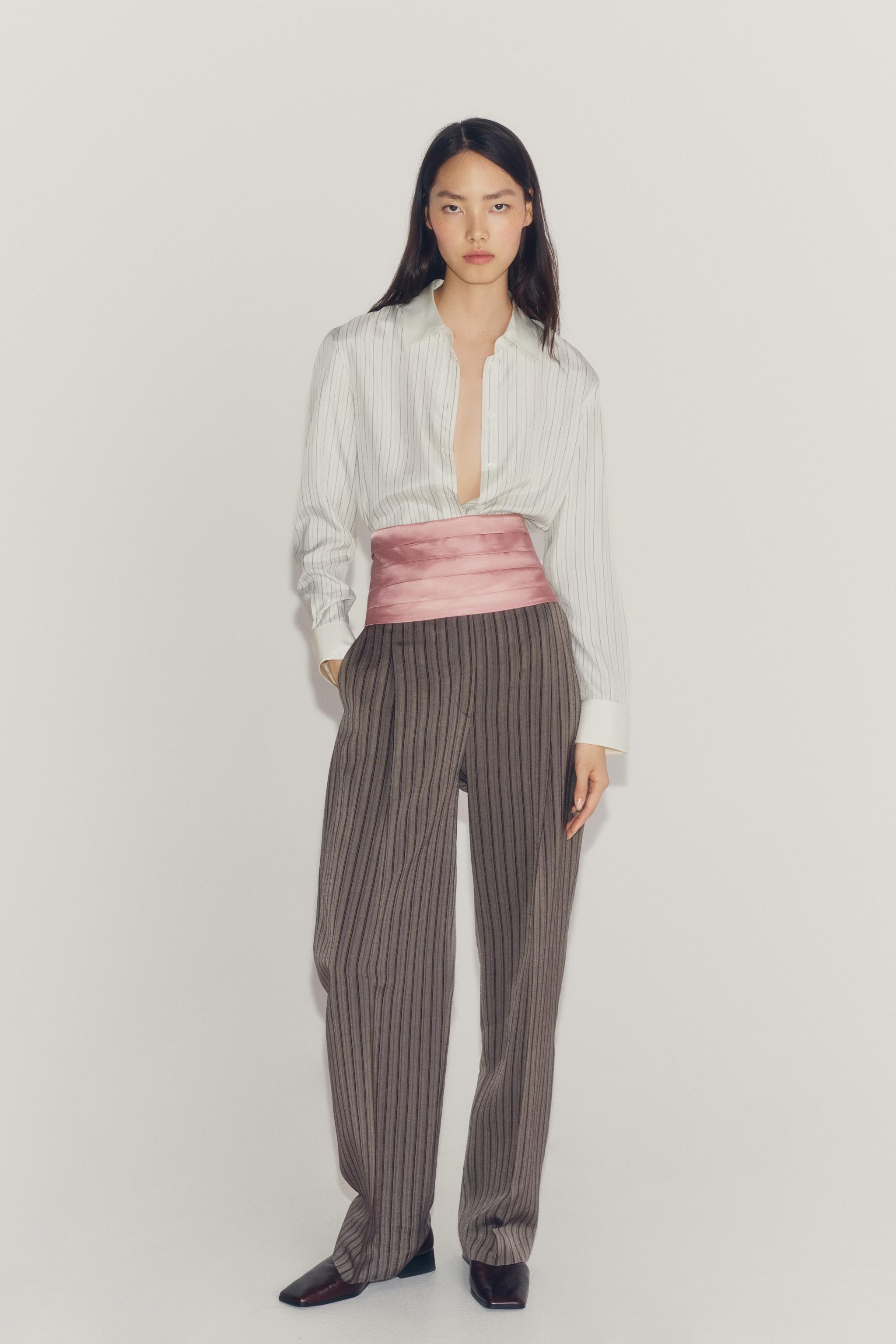 Брюки ZW COLLECTION в складку в полоску — ZARA