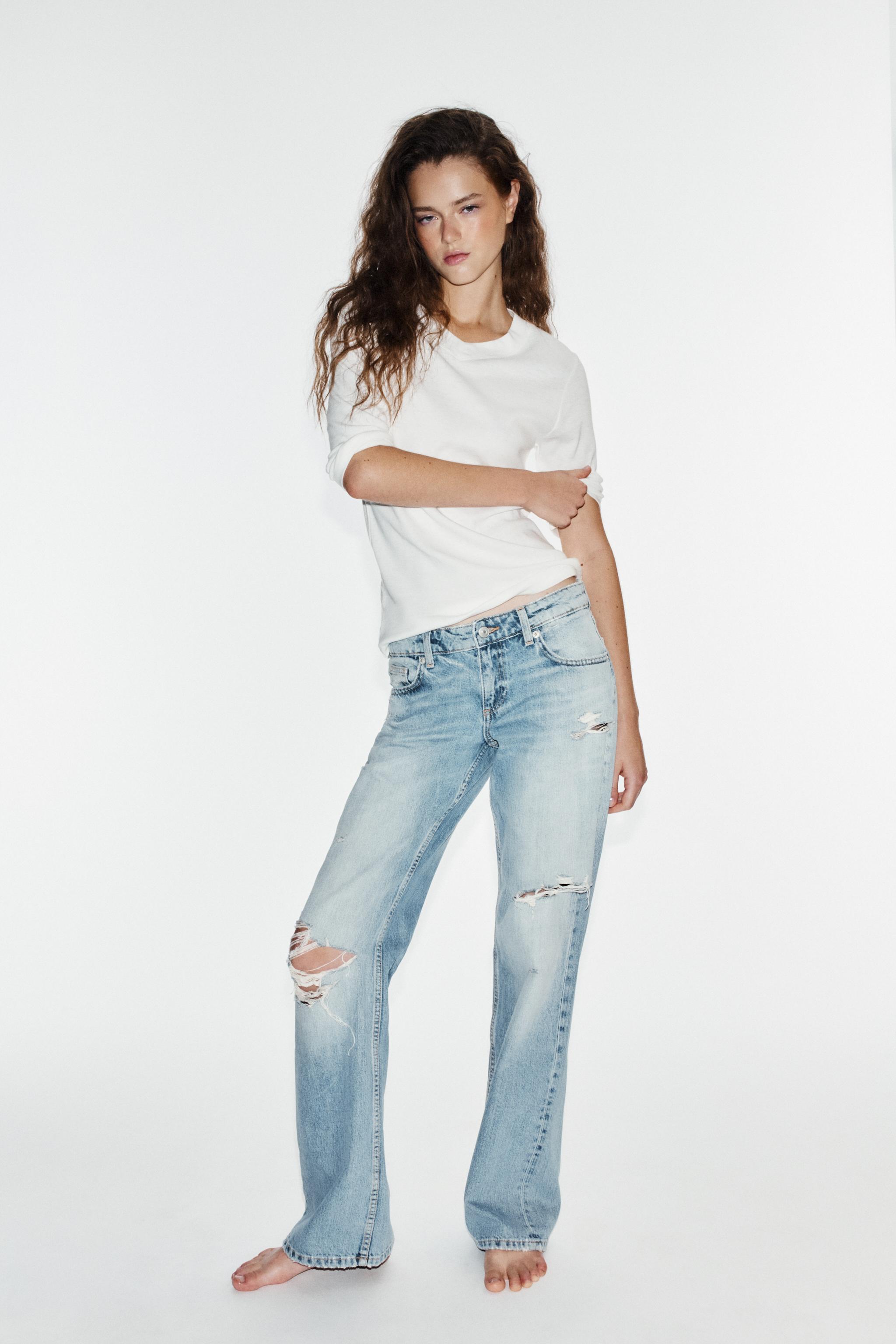 TRF рваные джинсы с низкой посадкой и широкими штанинами — ZARA