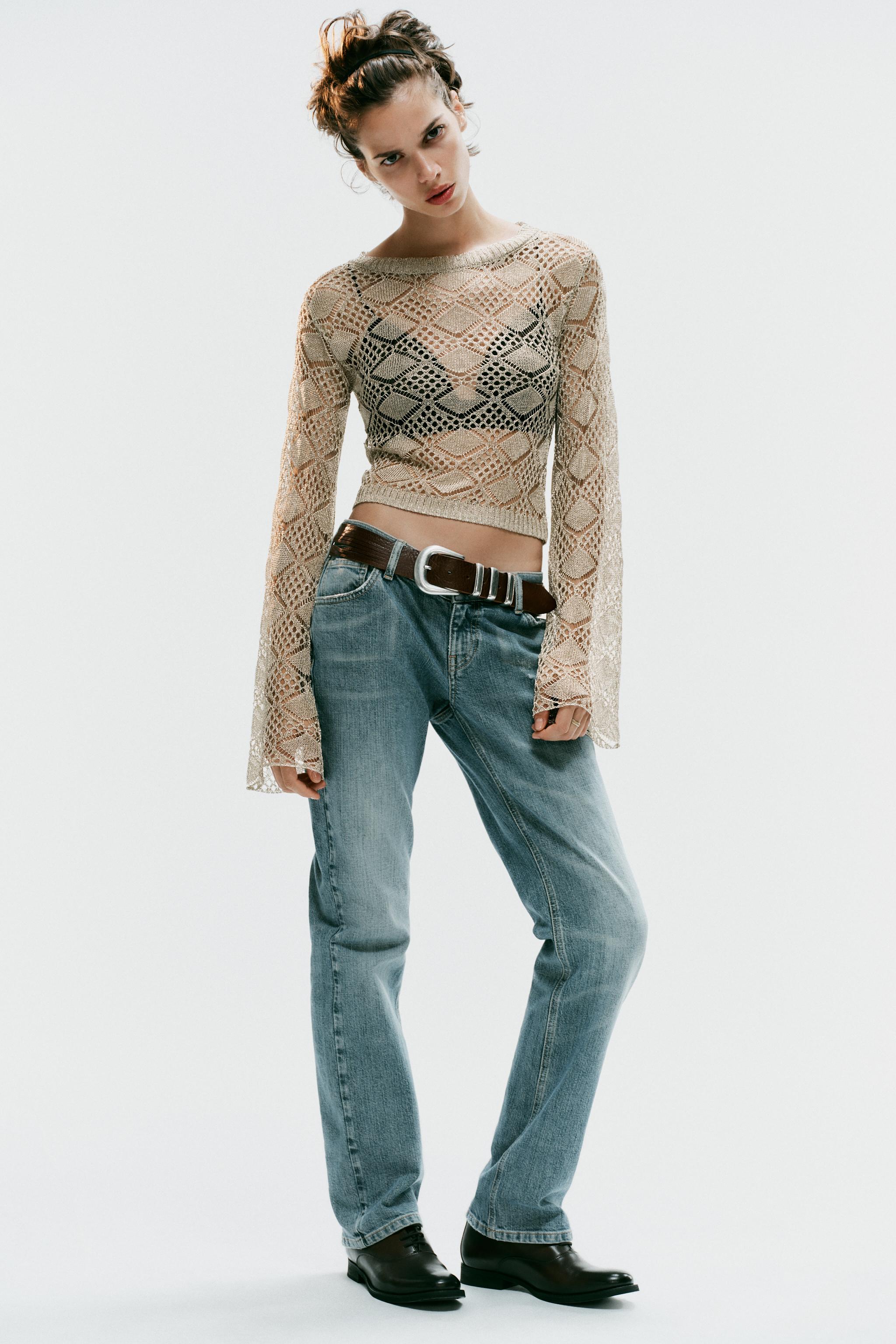 Джемпер из ажурной вязки с расклёшенными рукавами — ZARA