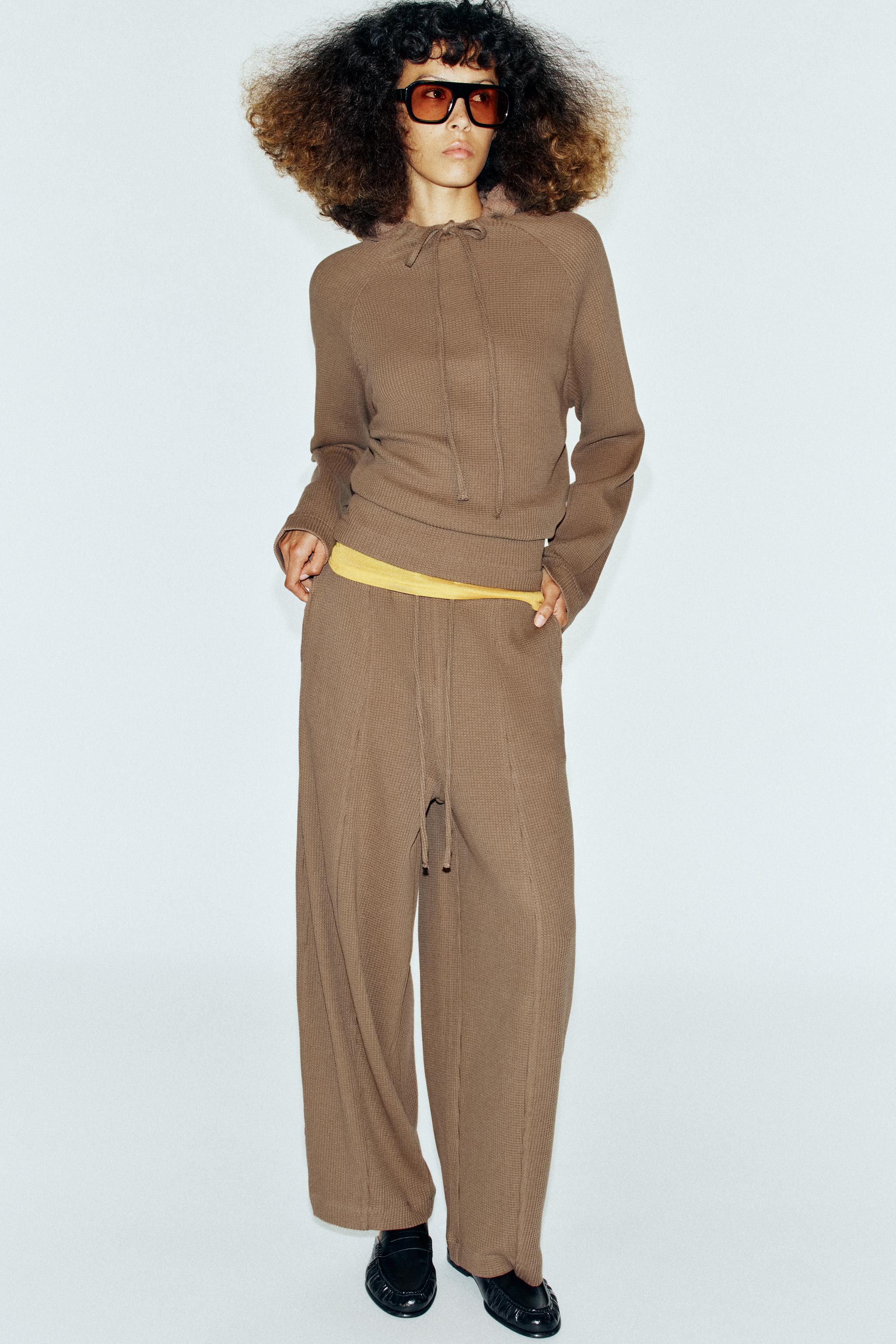 Брюки с широкими штанинами из вафельной вязки — ZARA