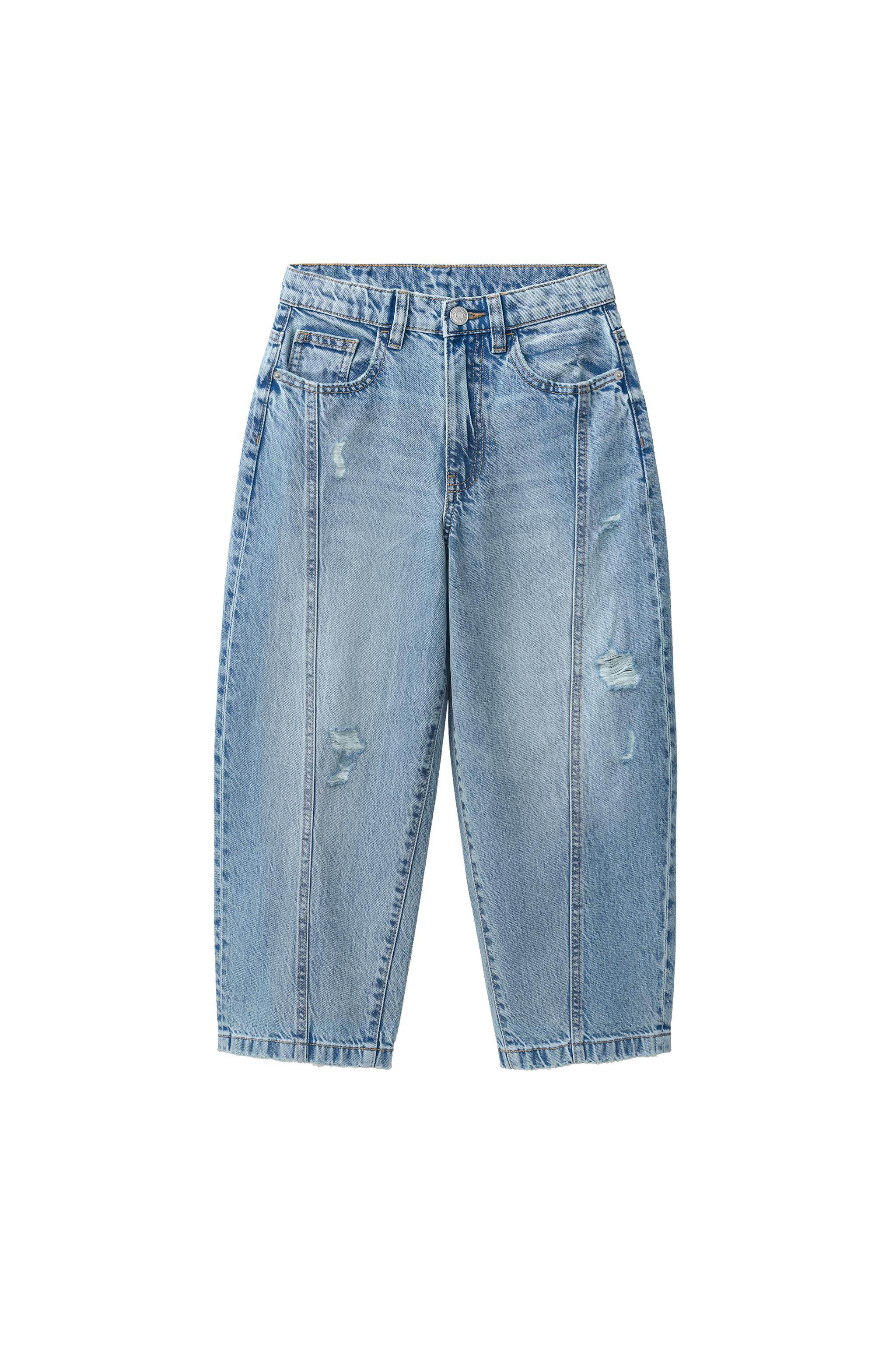 Джинсы силуэта "баллон" с потёртостями — ZARA