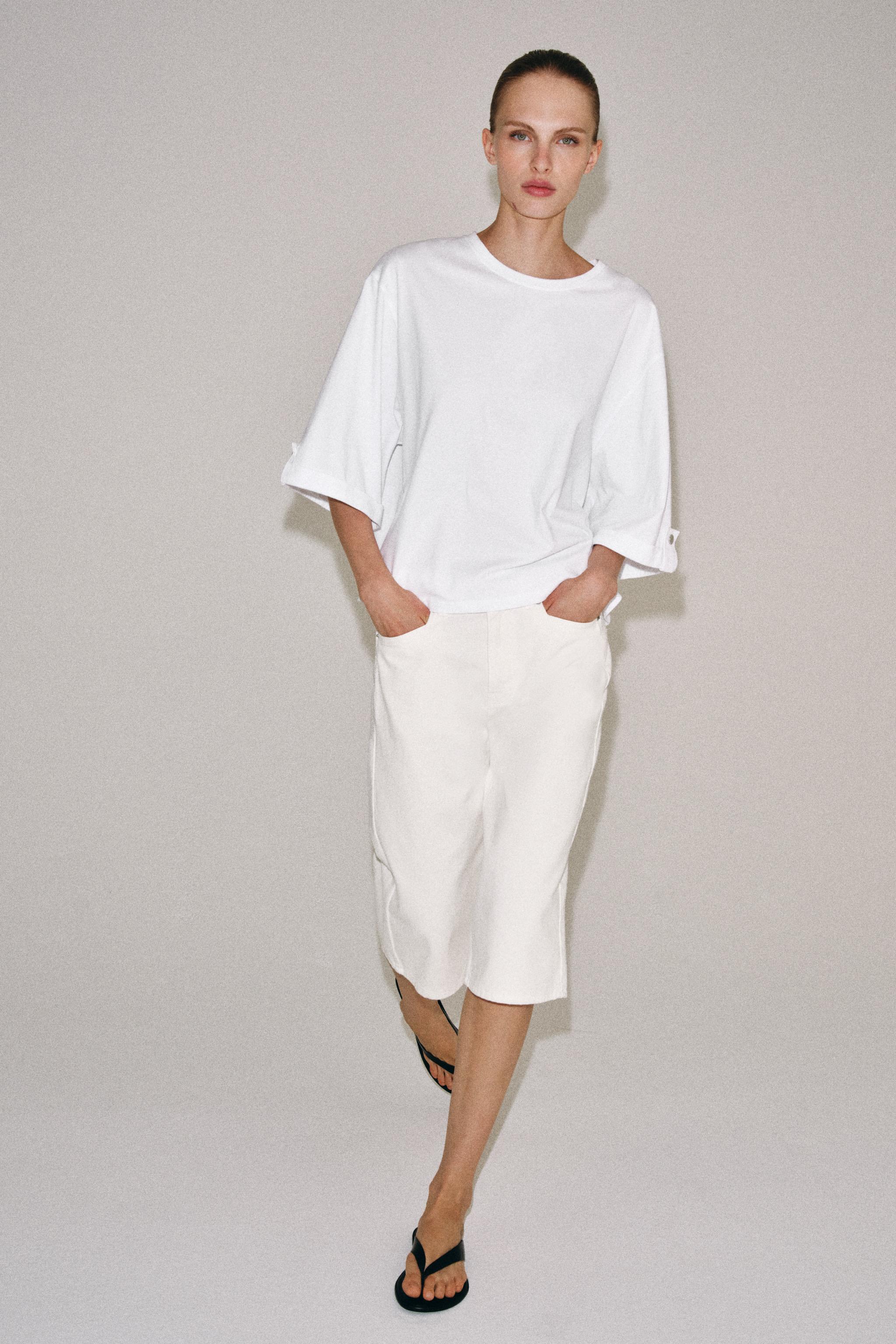 Футболка из хлопка с пуговицами — ZARA
