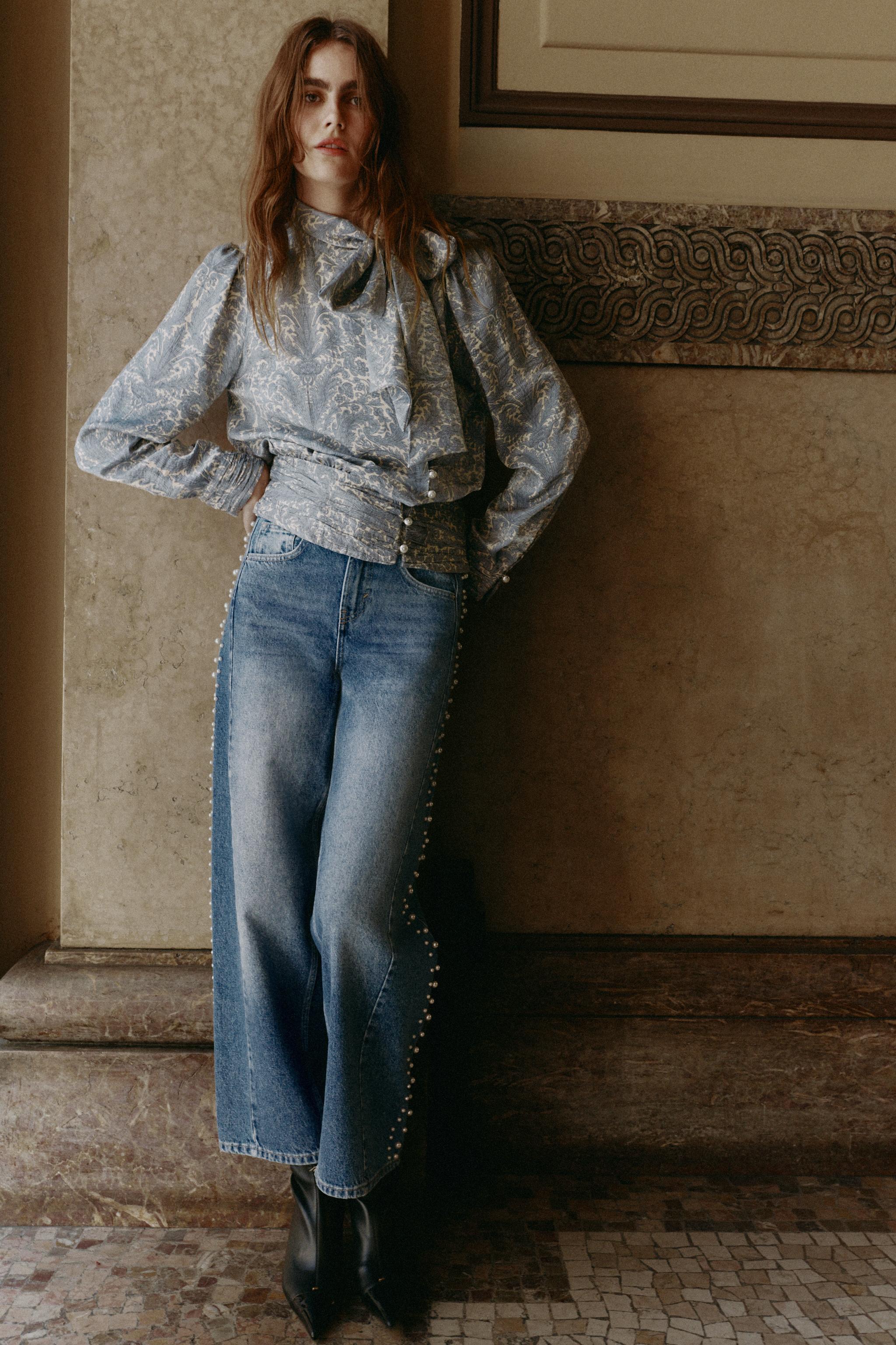 ДЖИНСЫ Z1975 BARREL С ВЫСОКОЙ ПОСАДКОЙ И ЖЕМЧУГОМ — ZARA