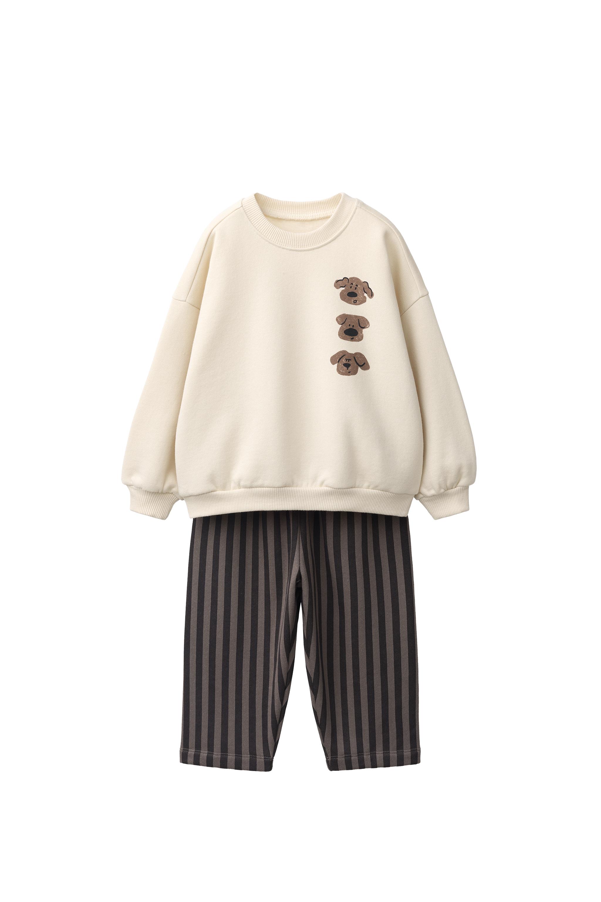 Костюм: свитшот с принтом собаки + брюки в полоску — ZARA