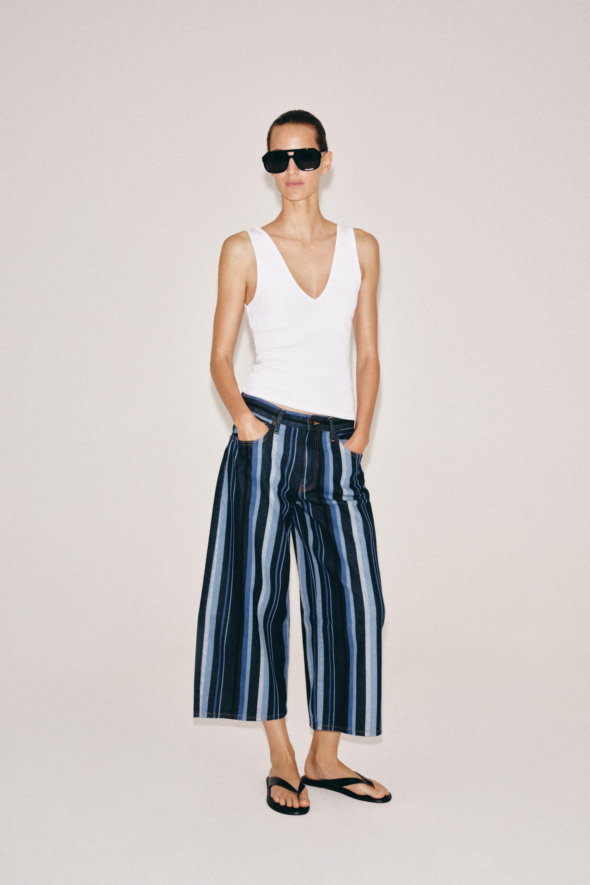ДЖИНСЫ-КЮЛОТЫ В ПОЛОСКУ СО СРЕДНЕЙ ПОСАДКОЙ — ZW COLLECTION — ZARA