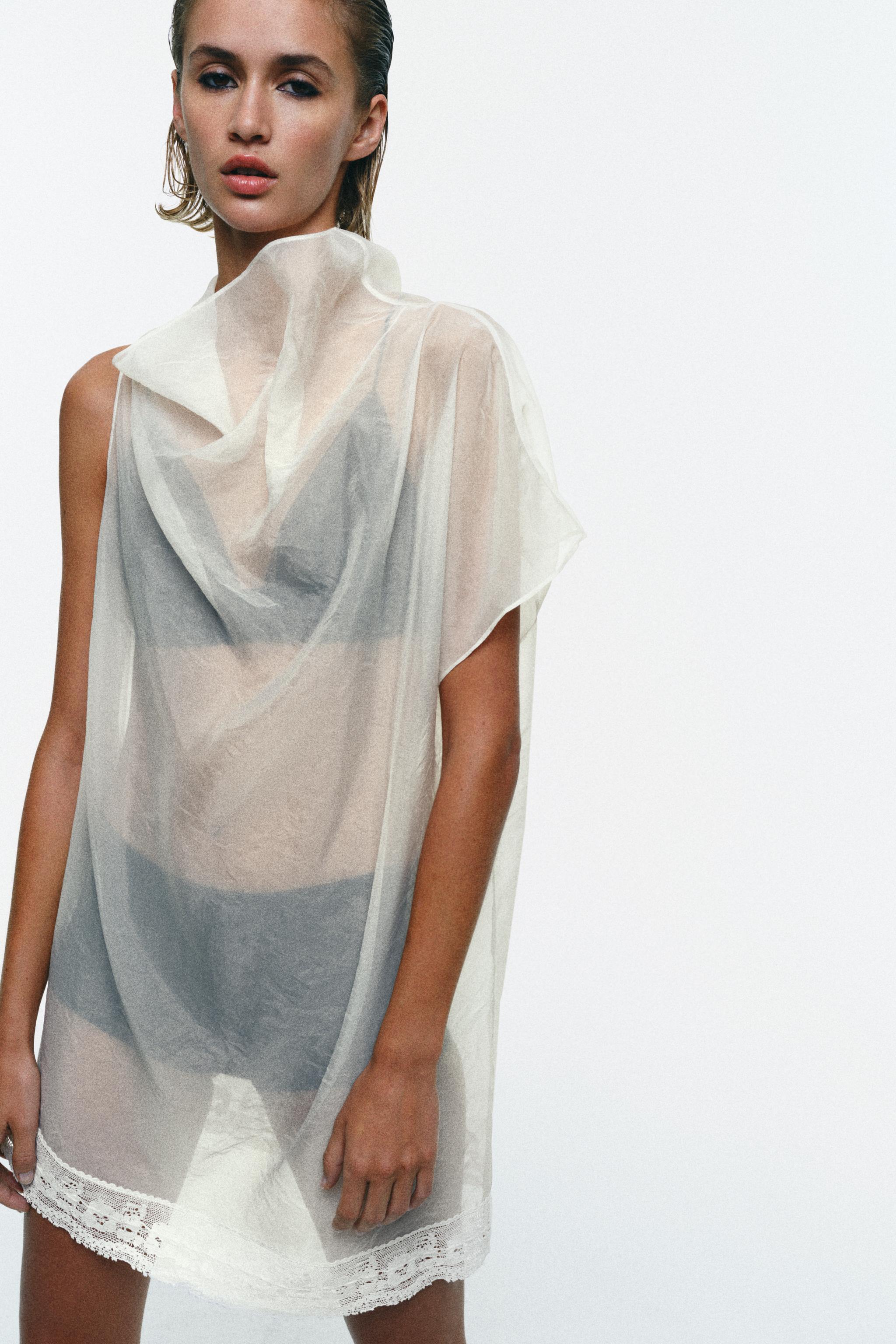 ТОП ИЗ ОРГАНЗЫ С КРУЖЕВОМ — ZARA