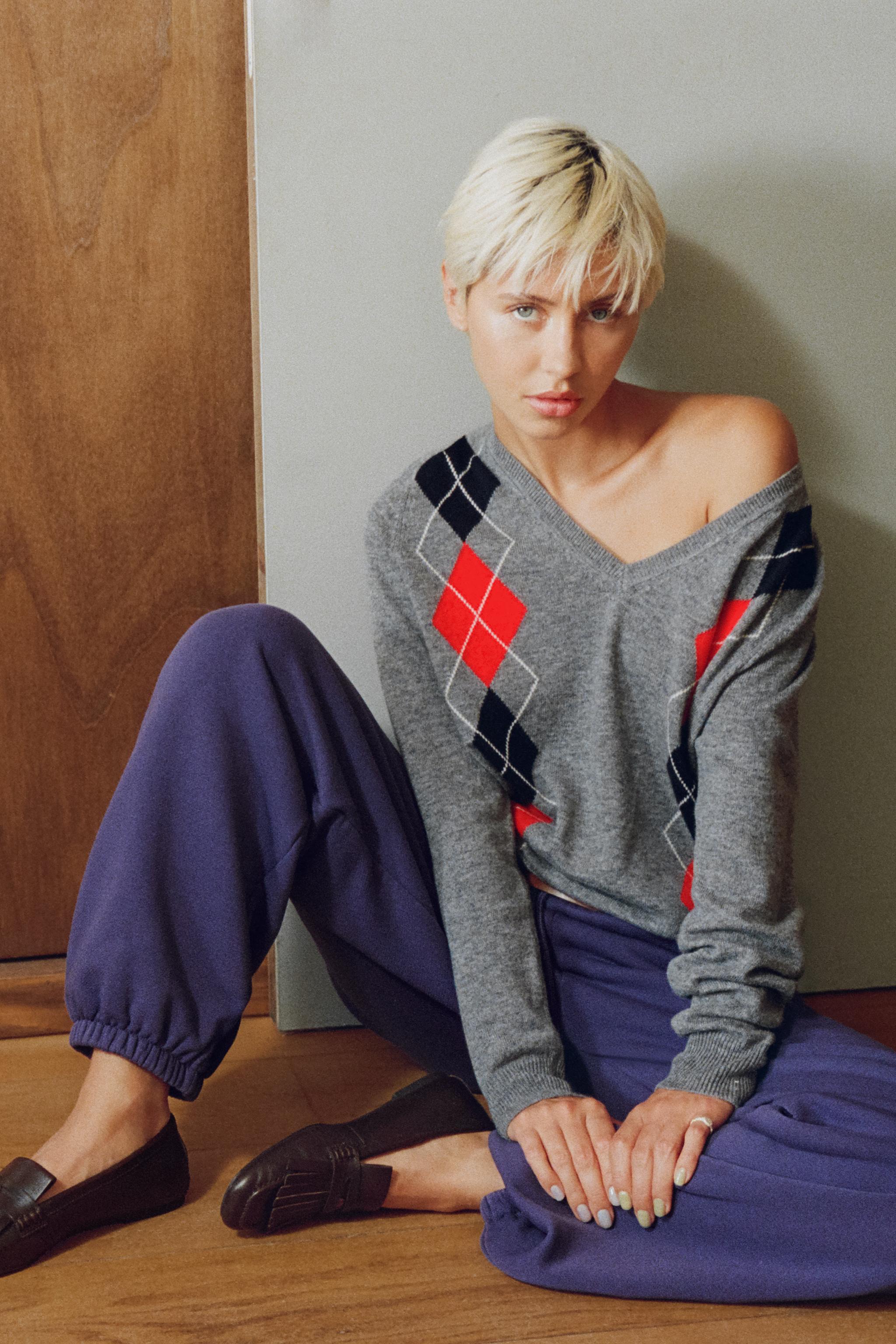 Джемпер из шерстяной смеси с узором аргайл — ZARA